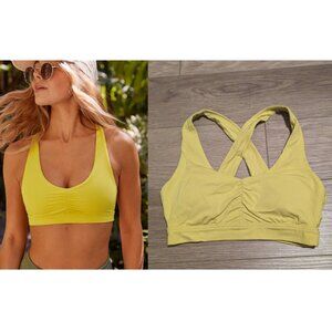 NEW OFFLINE By Aerie | Real Me Ruched Sports Bra in Green Rush
